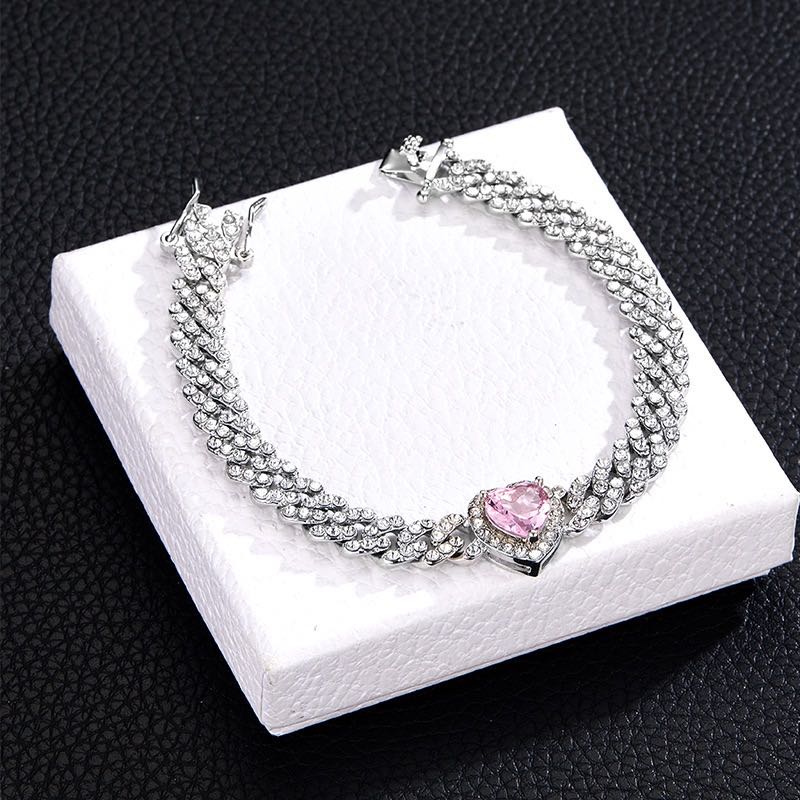 Pink Heart Cubic Zirconia Tennis Bracelet
