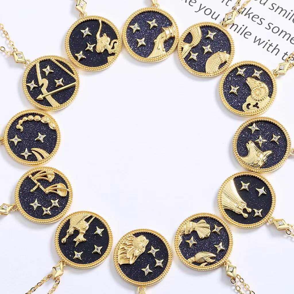 Blue Sandstone Astrology Necklace in Sterling Silver