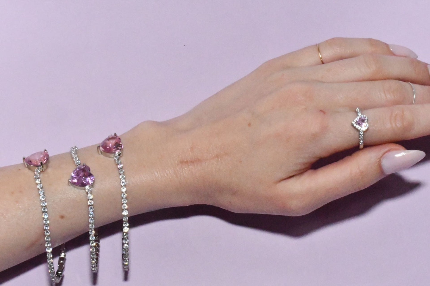 Bling Pink Heart Ring Bracelet Set