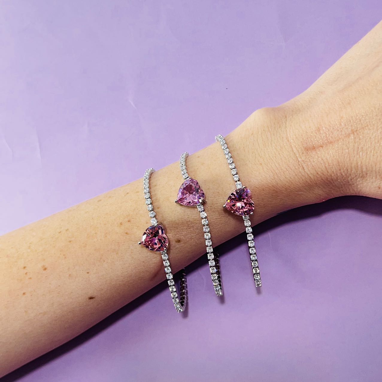 Bling Pink Heart Ring Bracelet Set