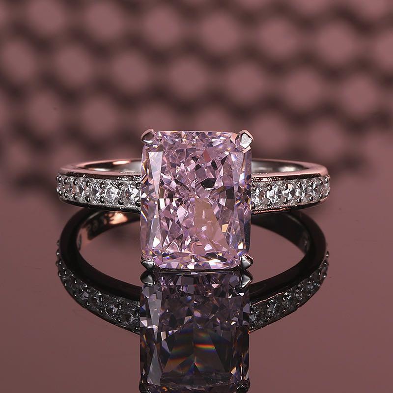 Pink Emerald Cut Sterling Silver Ring