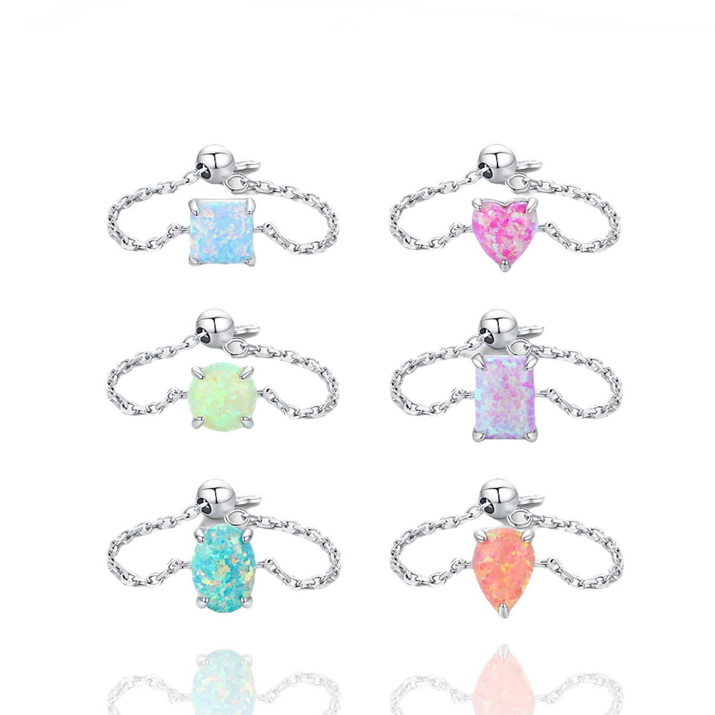 Opal Chain Ring in Sterling Silver