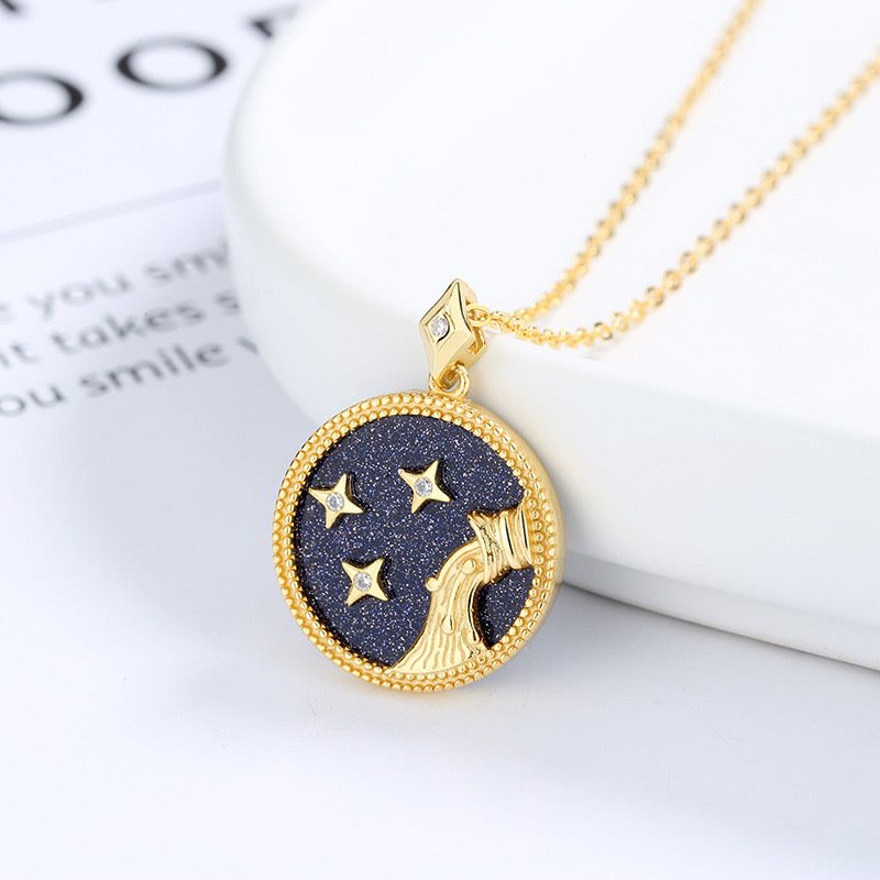 Blue Sandstone Astrology Necklace in Sterling Silver