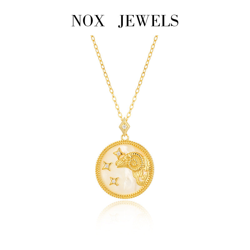 Mother of Pearl Astrology Necklace in Sterling Silver