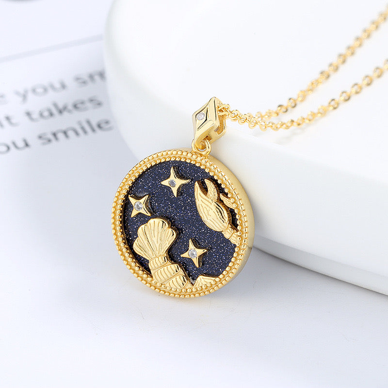 Blue Sandstone Astrology Necklace in Sterling Silver