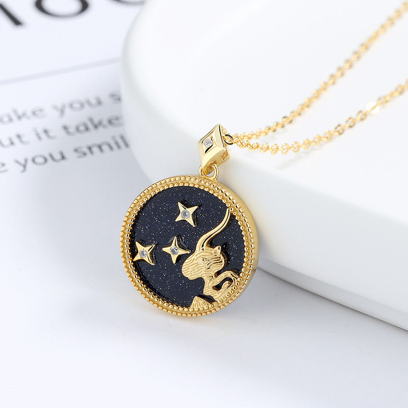 Blue Sandstone Astrology Necklace in Sterling Silver