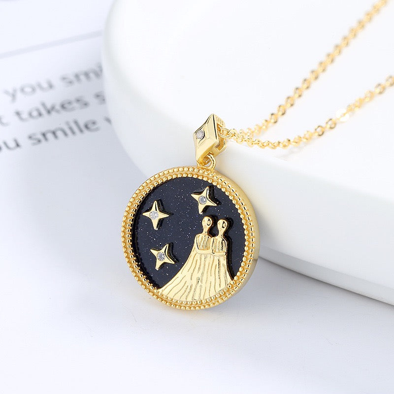Blue Sandstone Astrology Necklace in Sterling Silver