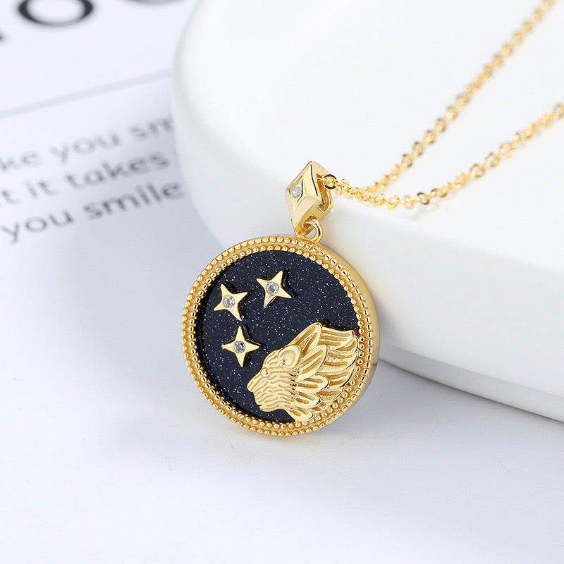 Blue Sandstone Astrology Necklace in Sterling Silver