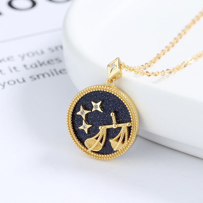 Blue Sandstone Astrology Necklace in Sterling Silver