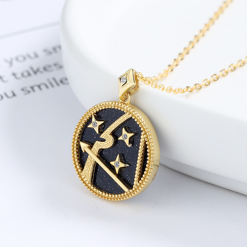 Blue Sandstone Astrology Necklace in Sterling Silver