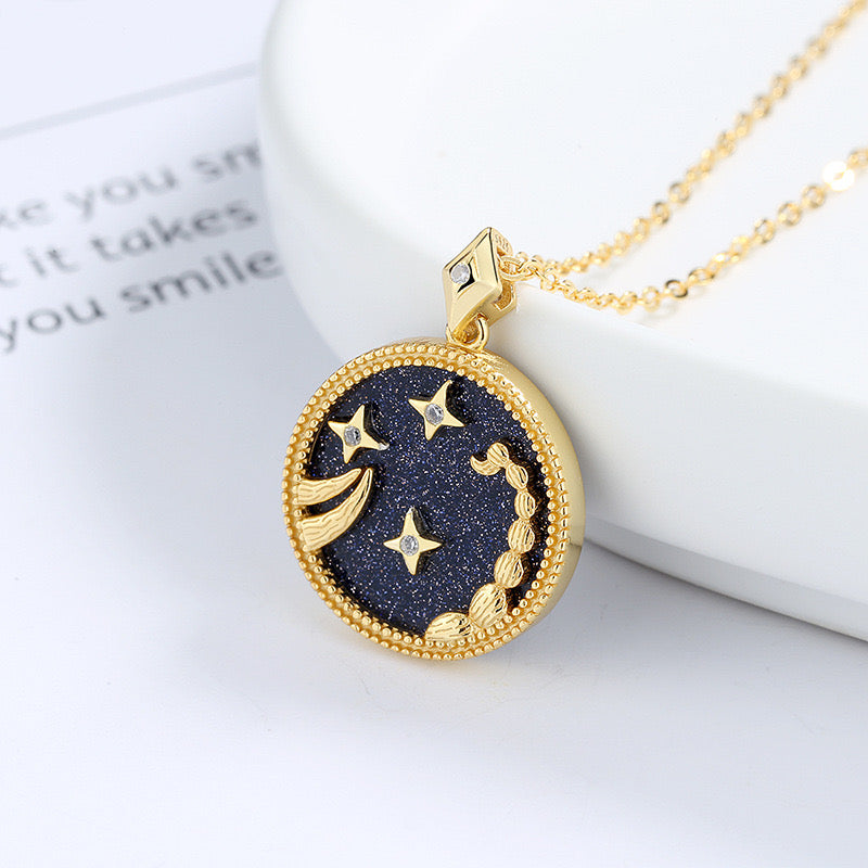 Blue Sandstone Astrology Necklace in Sterling Silver