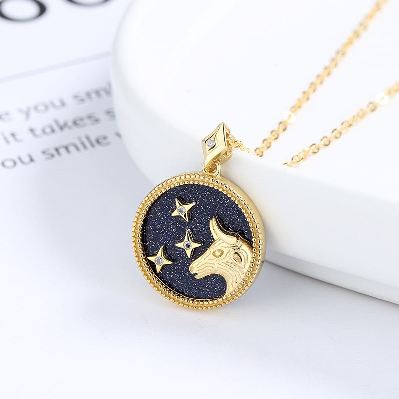 Blue Sandstone Astrology Necklace in Sterling Silver