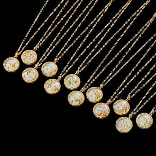 Mother of Pearl Astrology Necklace in 18K Gold Vermeil   SSN1180-2