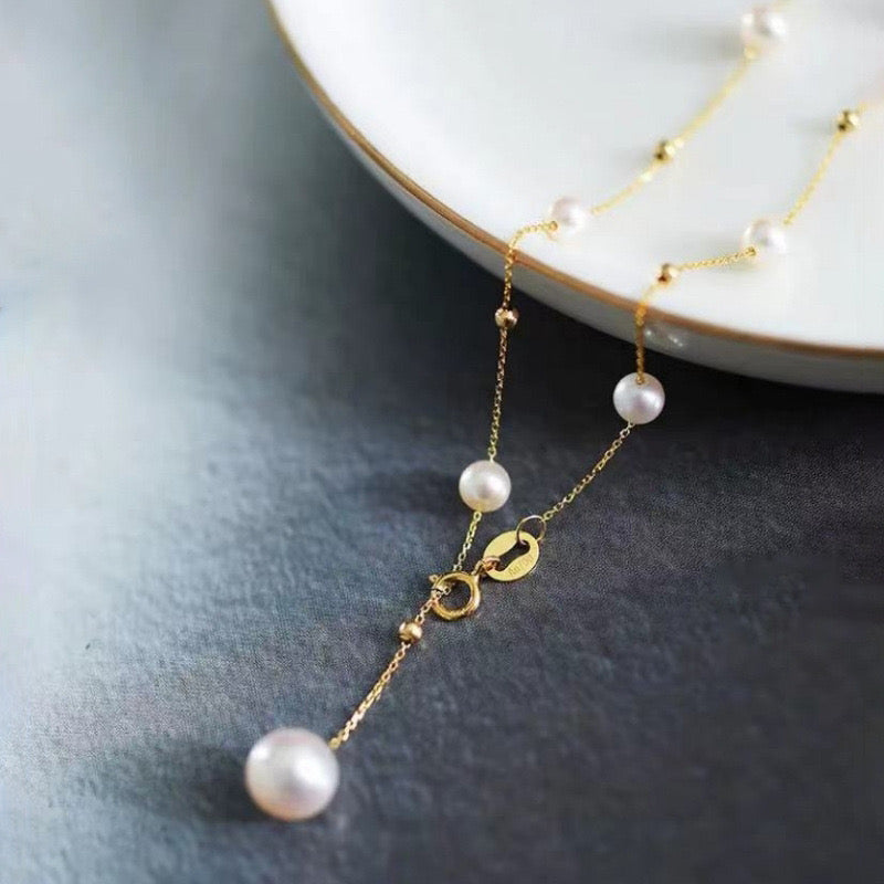 18k Solid Gold Freshwater Pearl Necklace