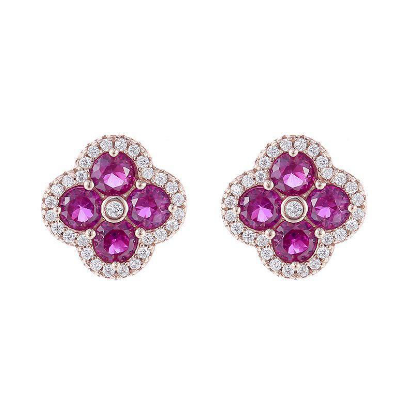 Red Clover Cubic Zirconia Sterling Silver Earrings- SSE 1146