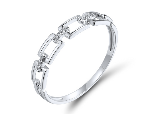 14k Solid White Gold Chain Ring with Natural Diamonds