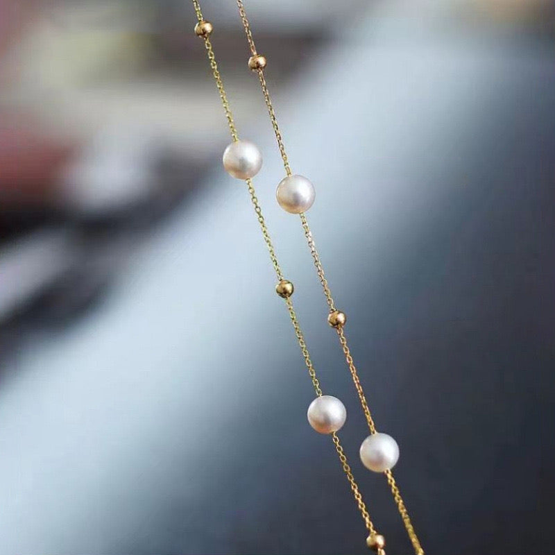 18k Solid Gold Freshwater Pearl Necklace