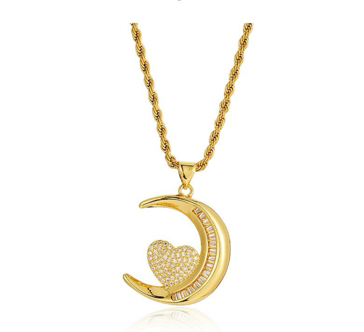 Moon Heart Rope Chain Necklace