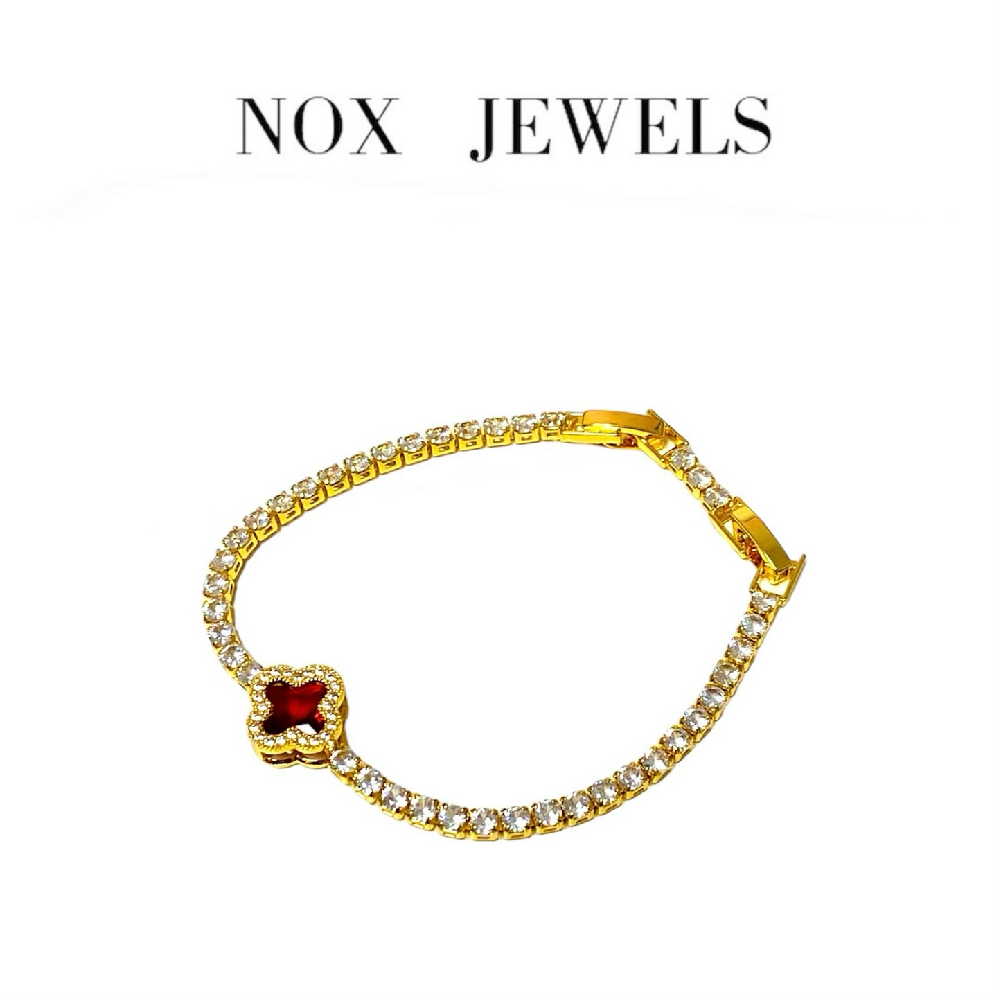 Fancy Red Clover Bracelet CZ stones 18k Gold Plated - CJB 1081