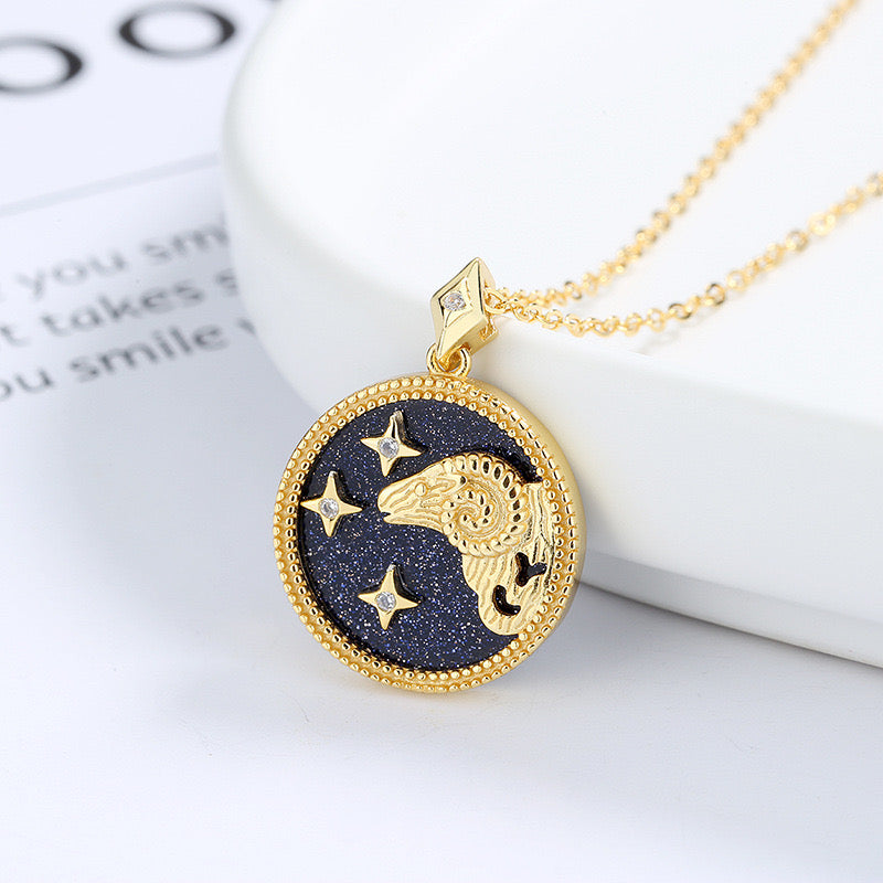 Blue Sandstone Astrology Necklace in 18k Gold Vermeil  SSN1180-1