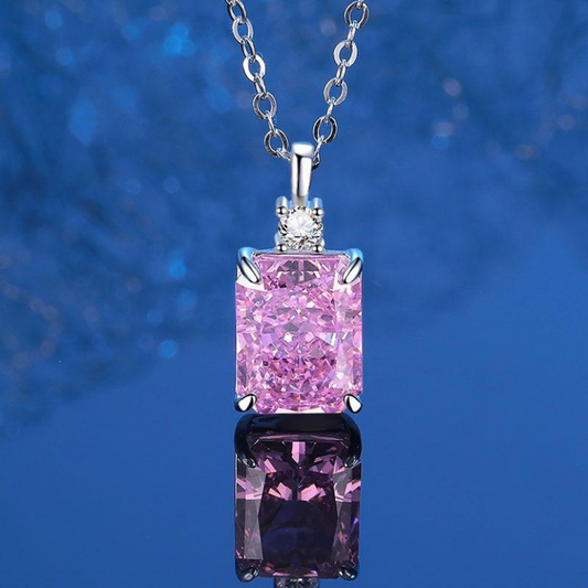 Pink Emerald Cut Sterling Silver Necklace - SSN 1153