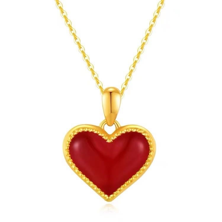 18k Solid Yellow Gold Double Sided Pendant Necklace