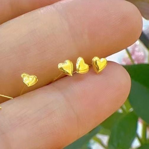 18k Solid Gold Heart Studs